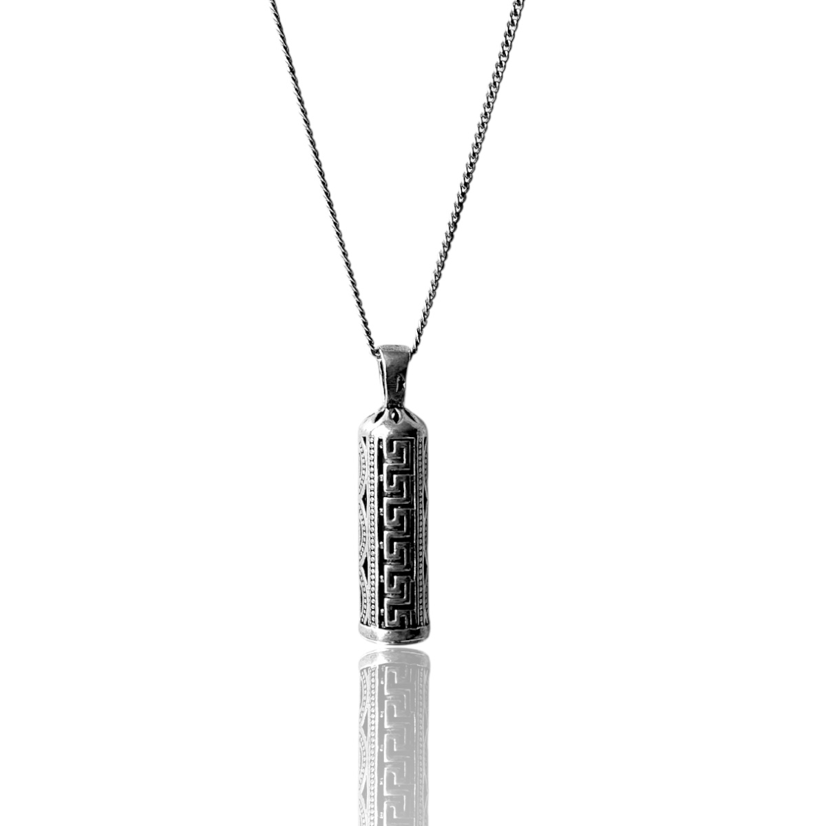 925 K Geometric Patterned Cevşen Silver Necklace