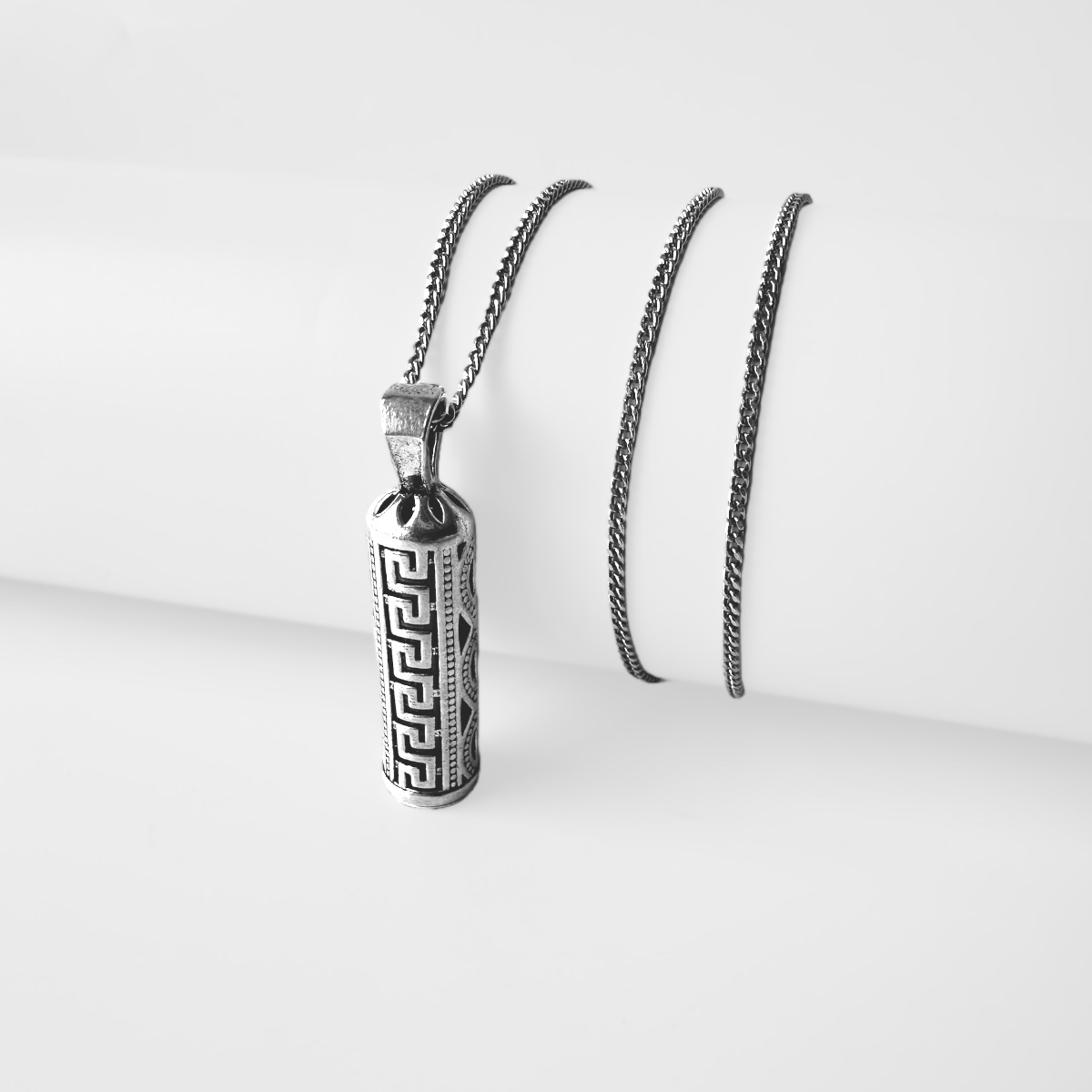 925 Sterling Silver Geometric Pattern Cevşen Necklace