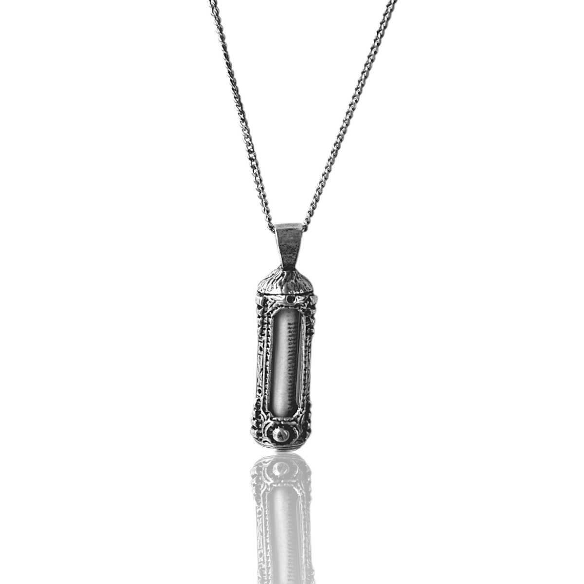 925 K Camlı Cevşen Kebir Silver Necklace