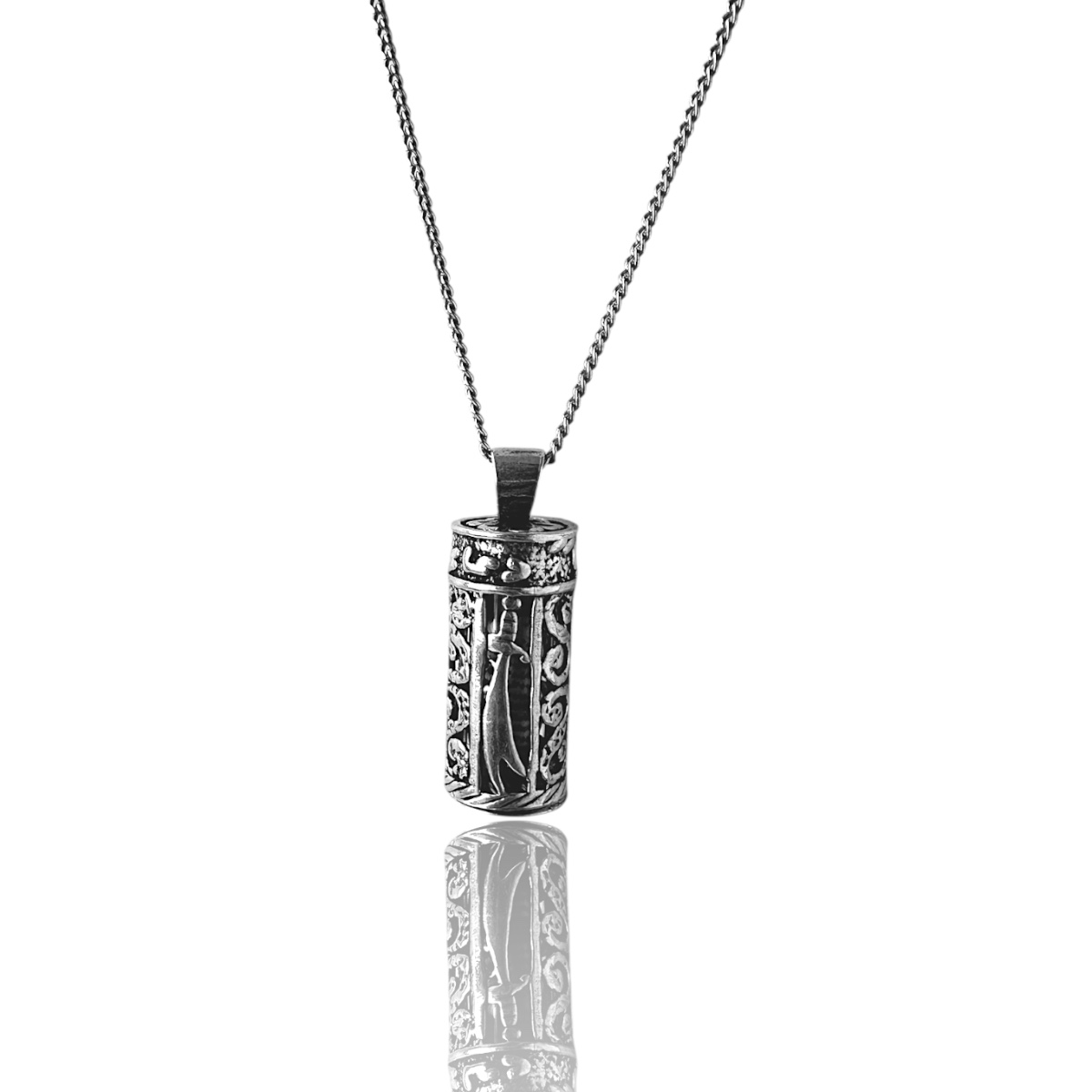 925 K Zülfikar Sword Motif Cevşen Silver Necklace