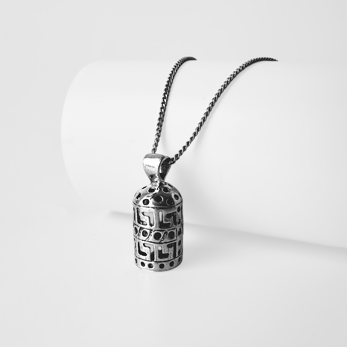925 Sterling Silver Geometric Pattern Cevşen Necklace