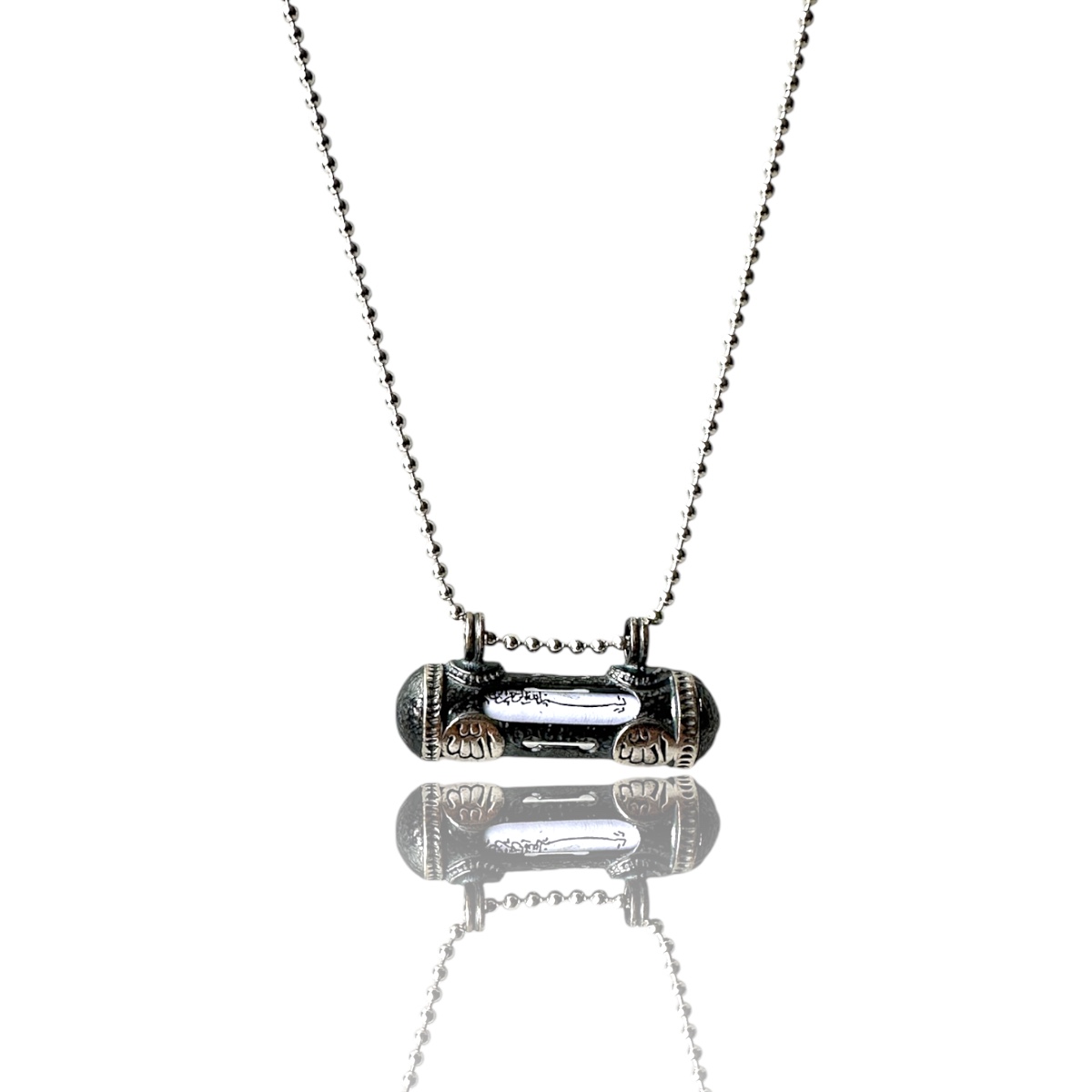 925 K Oxidized Allah Engraved Cevşen Silver Necklace