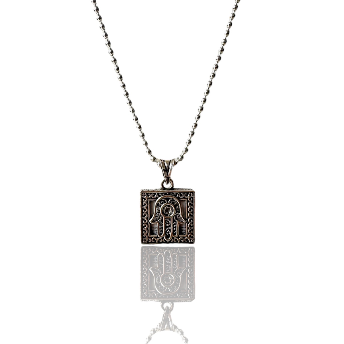 925 K Square Fatmanın Eli Cevşen Silver Necklace
