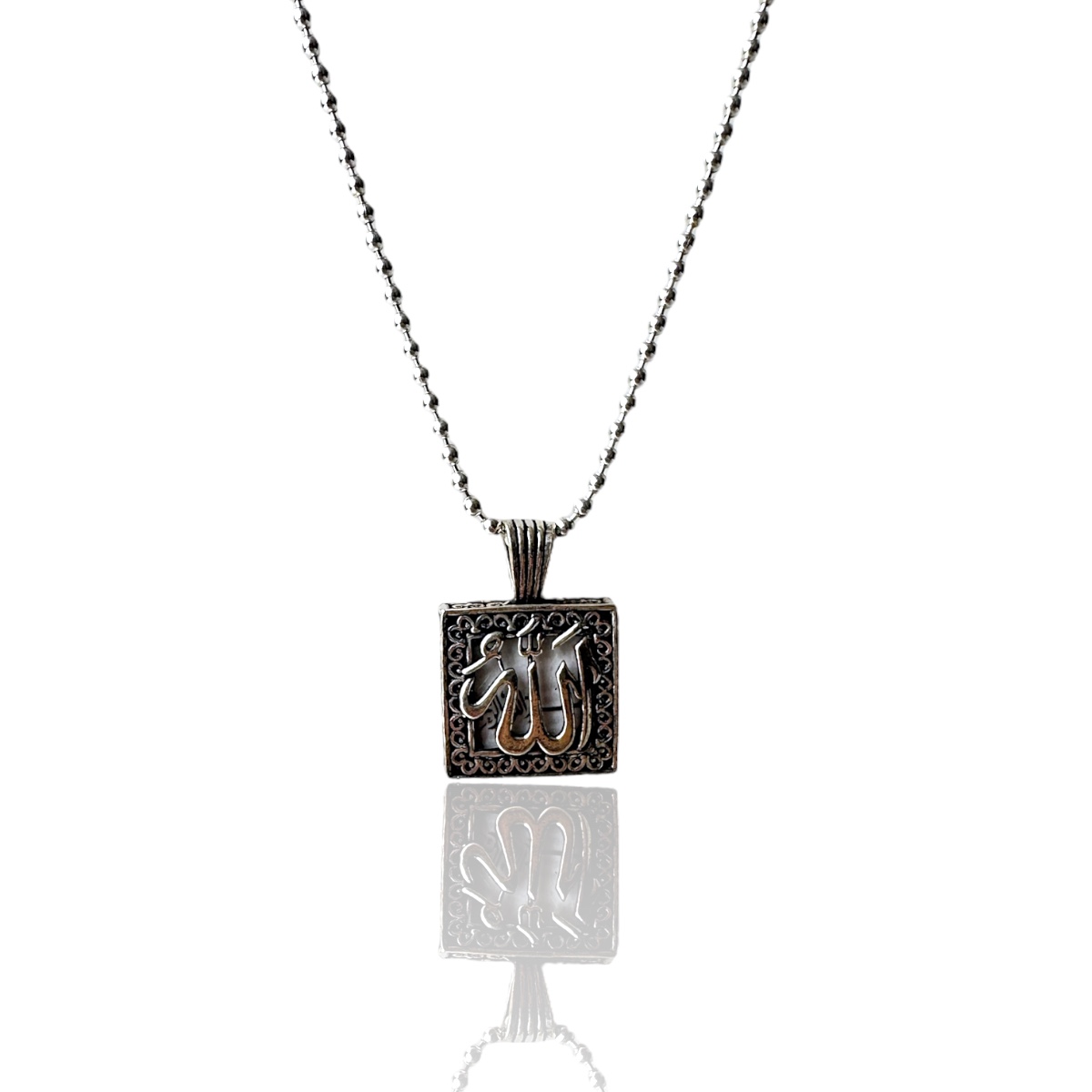 925 K Square Allah Engraved Cevşen Silver Necklace