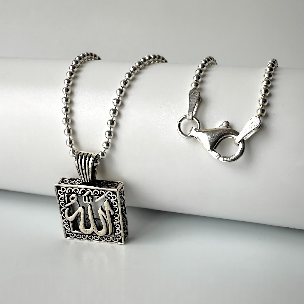 925 Sterling Square Allah Cevsen Silver Necklace