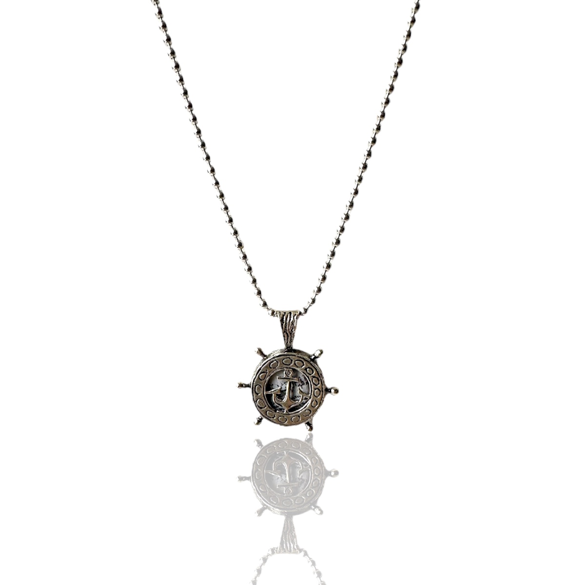 925 K Anchor Rudder Designed Cevşen Silver Necklace