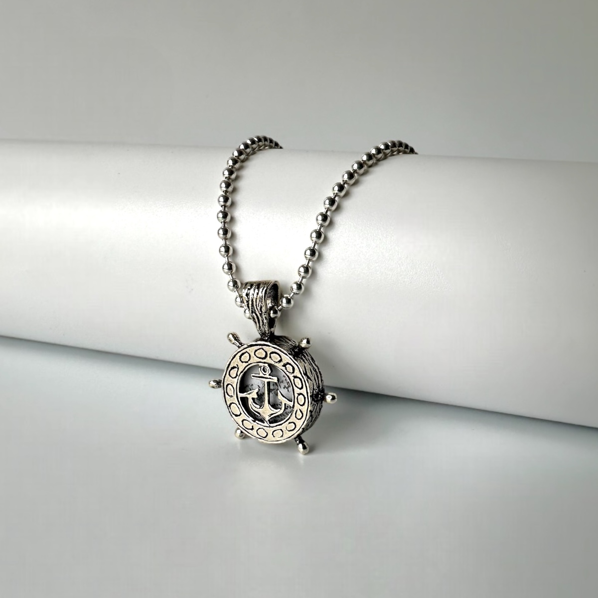 925 Sterling Silver Anchor Rudder Cevşen Necklace
