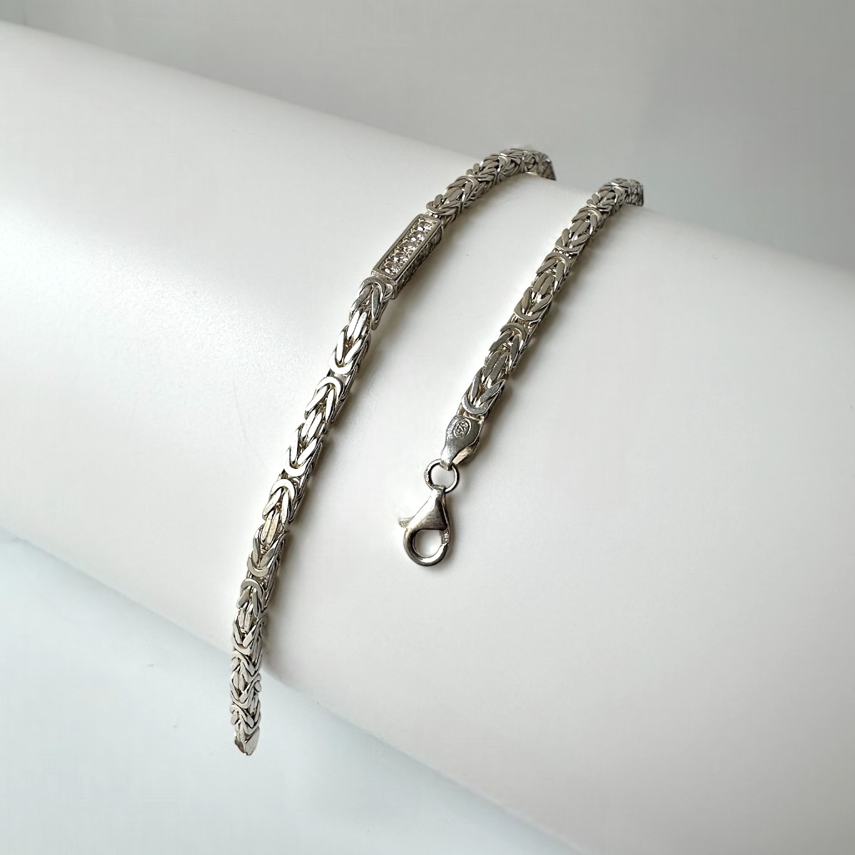 4mm Zirkon Taşlı Kral Erkek Gümüş Zinciri
