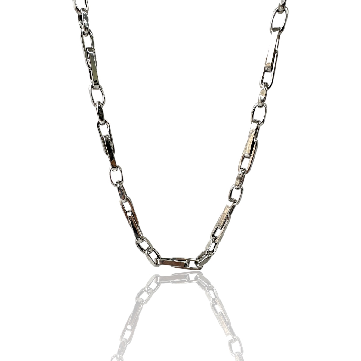 925 K Oval Cut Chain Men's Silver Necklace