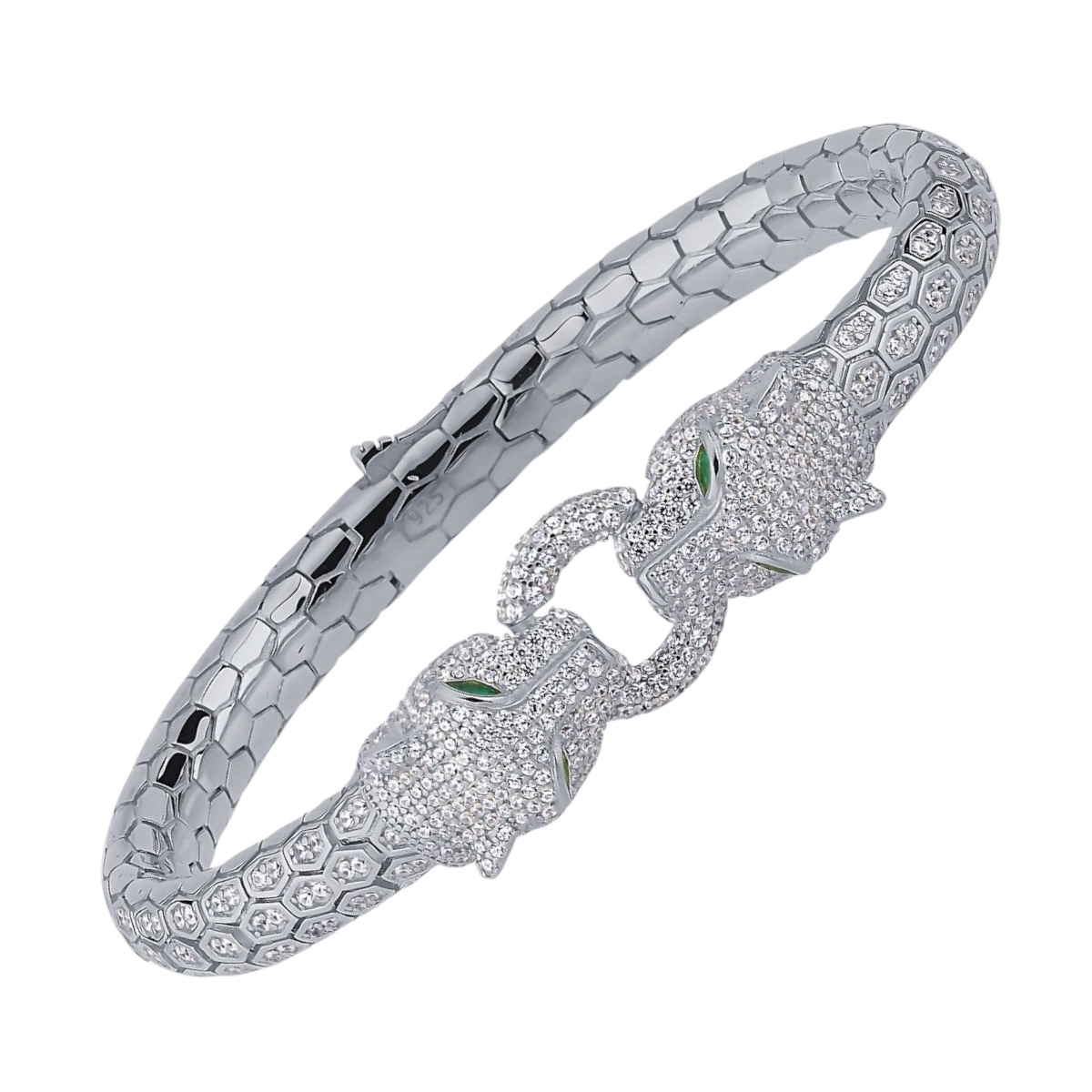 Unisex Gümüş Snake Kaplan Başlı Gümüş Bileklik