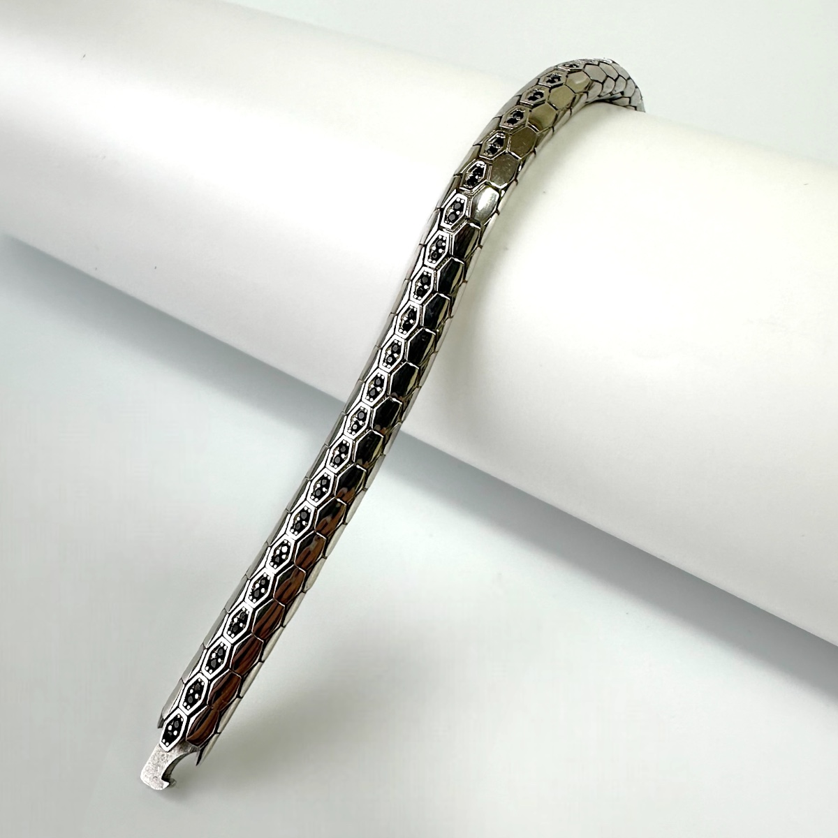 Black 925 sterling Snake Vip Silver Bracelet with Zircon Stone