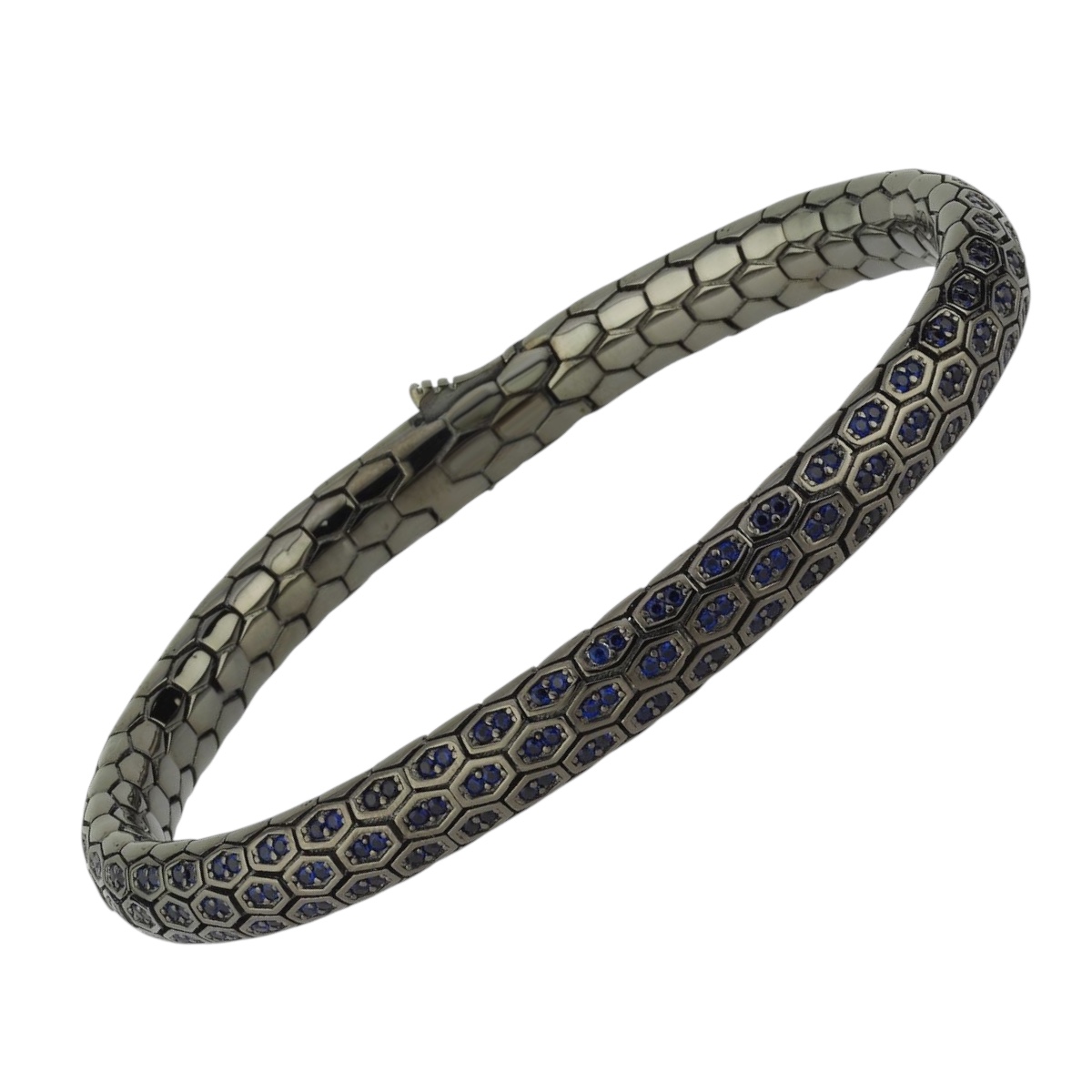 925 Ayar Safir Siyah Rodaj Snake Vip Gümüş Bileklik