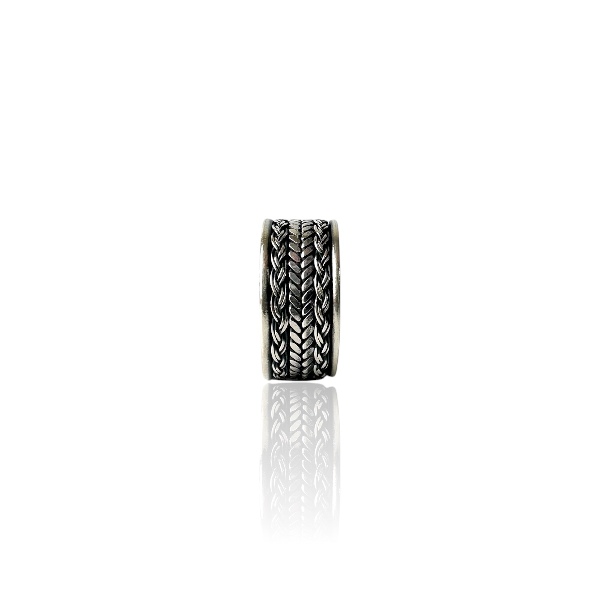 925 Sterling Silver Men’s Ring with Knitted Motif