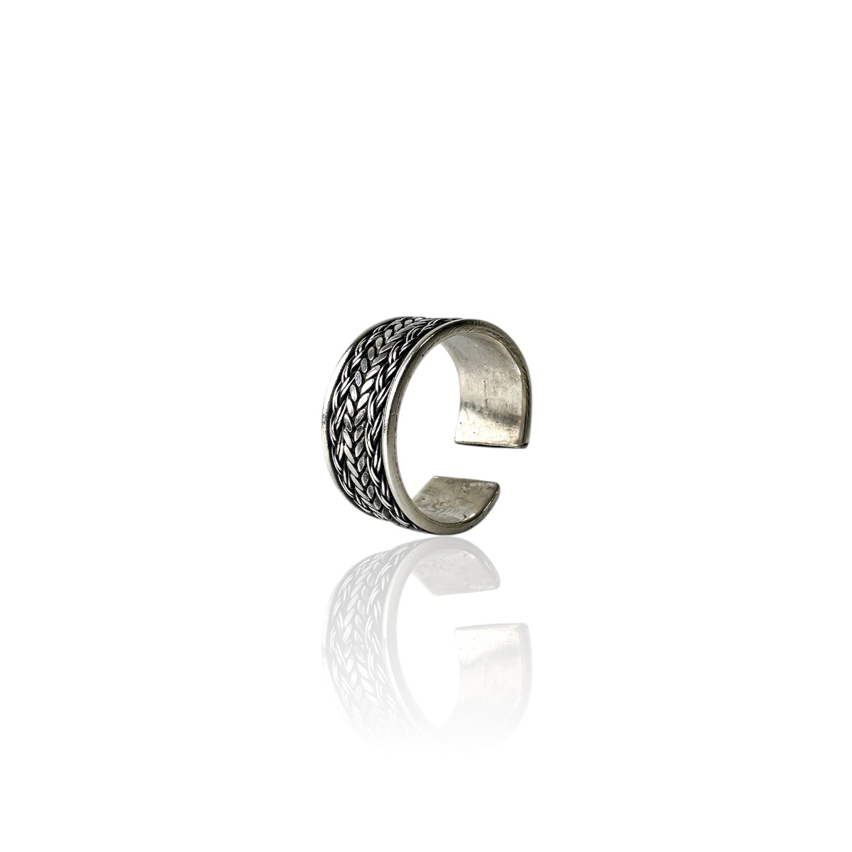 925 Sterling Silver Men’s Ring with Knitted Motif