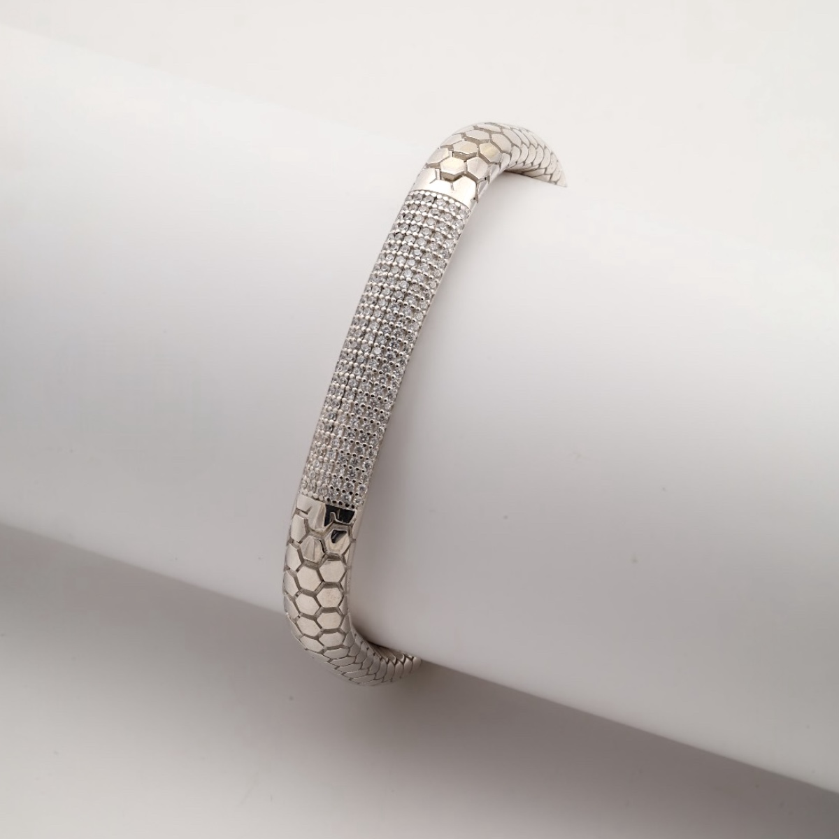 925 Ayar Beyaz Rodaj Snake Vip Gümüş Bileklik