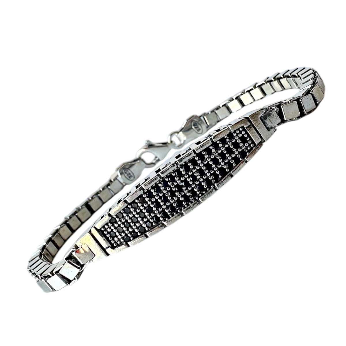 925 Sterling Stone Cube Chain Silver Bracelet