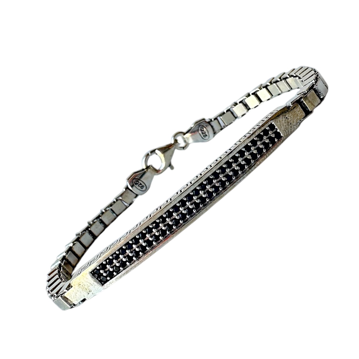 925 Sterling Stone Cube Chain Silver Bracelet