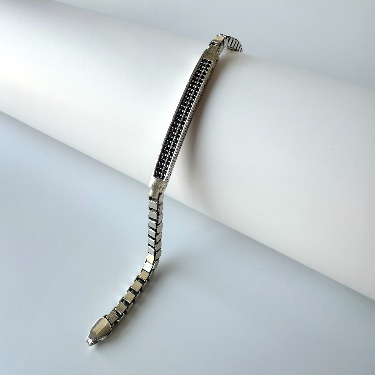 925 Sterling Stone Cube Chain Silver Bracelet