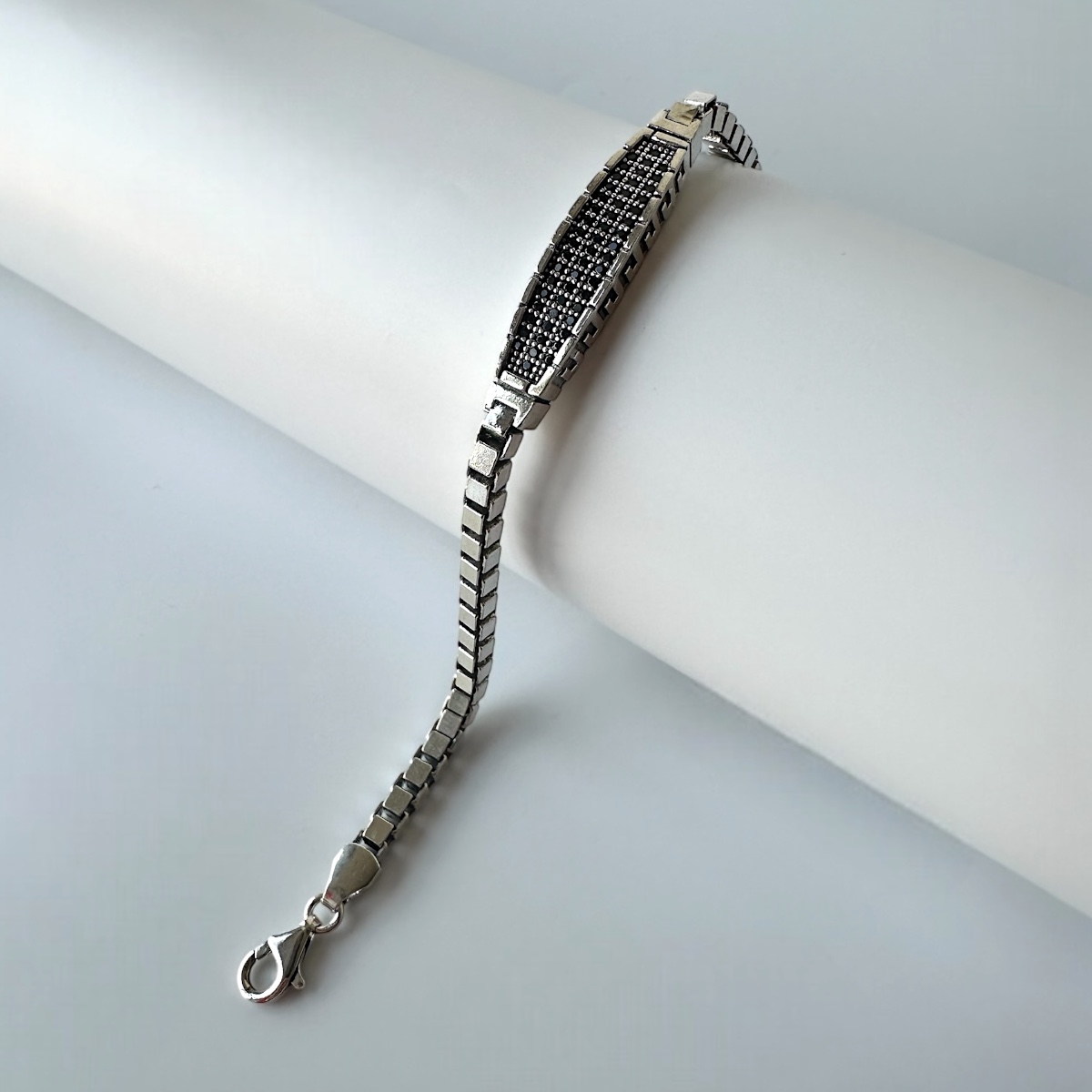 925 Sterling Stone Cube Chain Silver Bracelet
