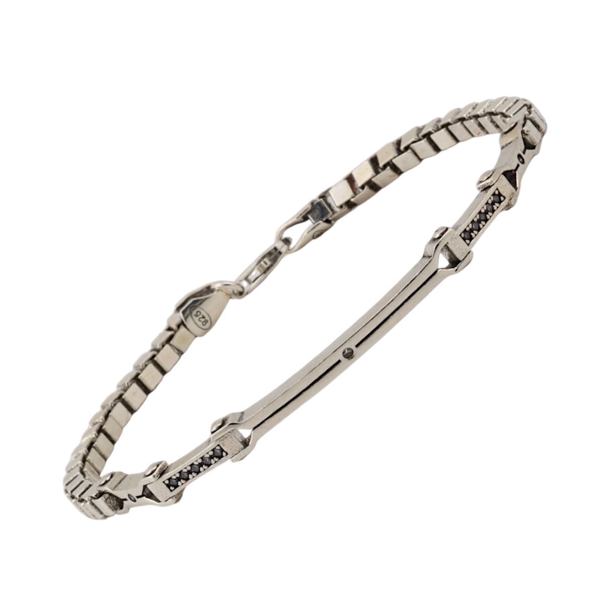 925 Sterling Stone Cube Chain Silver Bracelet