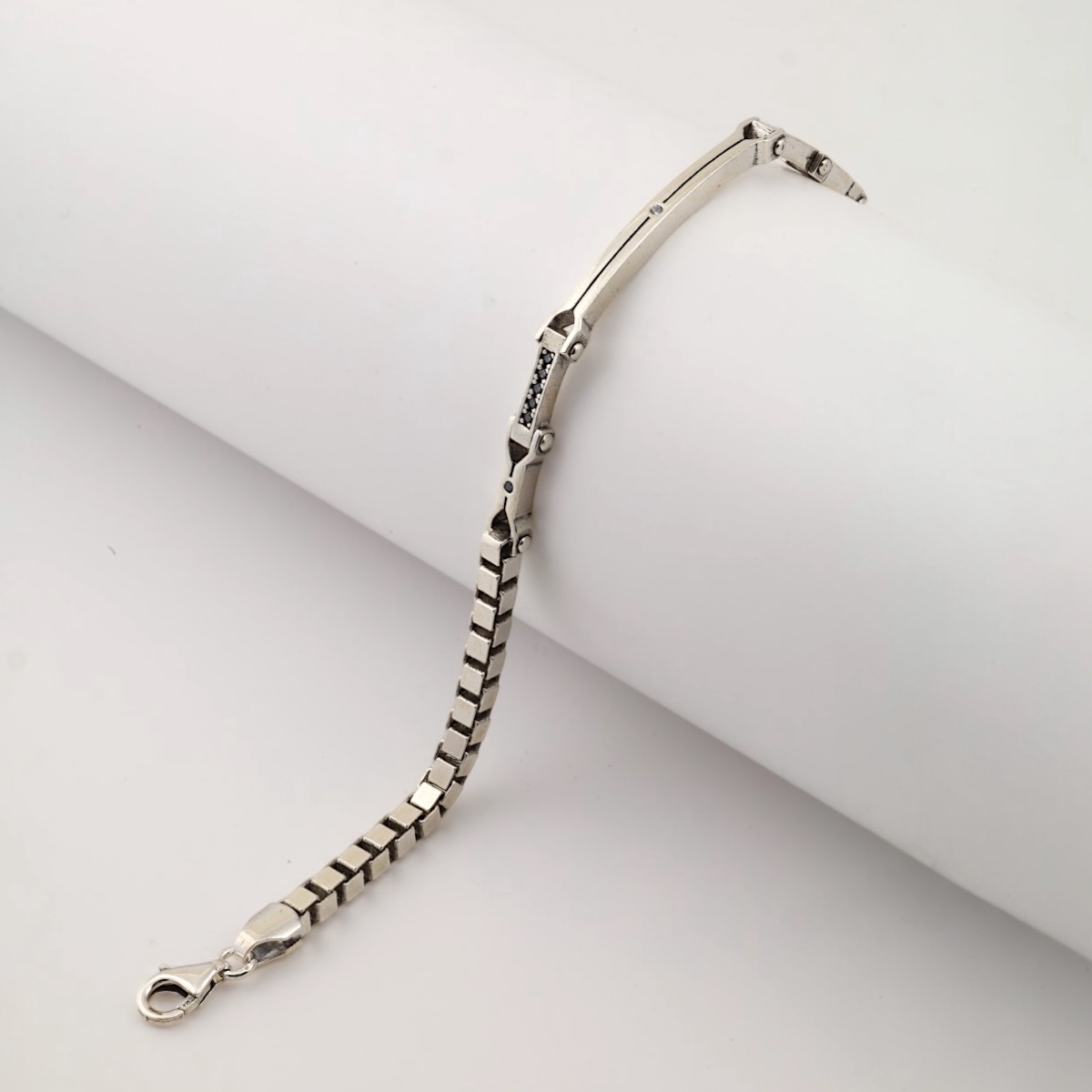 925 Sterling Stone Cube Chain Silver Bracelet