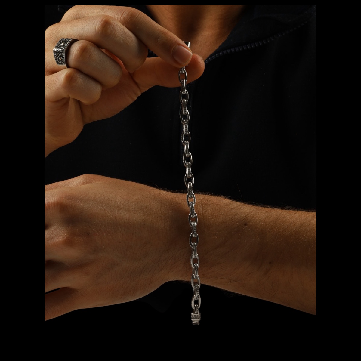 925 Sterling Silver Zircon Stone Men’s Bracelet