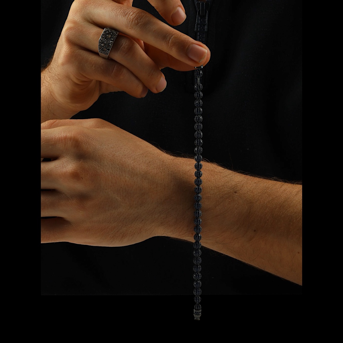 925 Sterling Black Stone Unisex Silver Bracelet