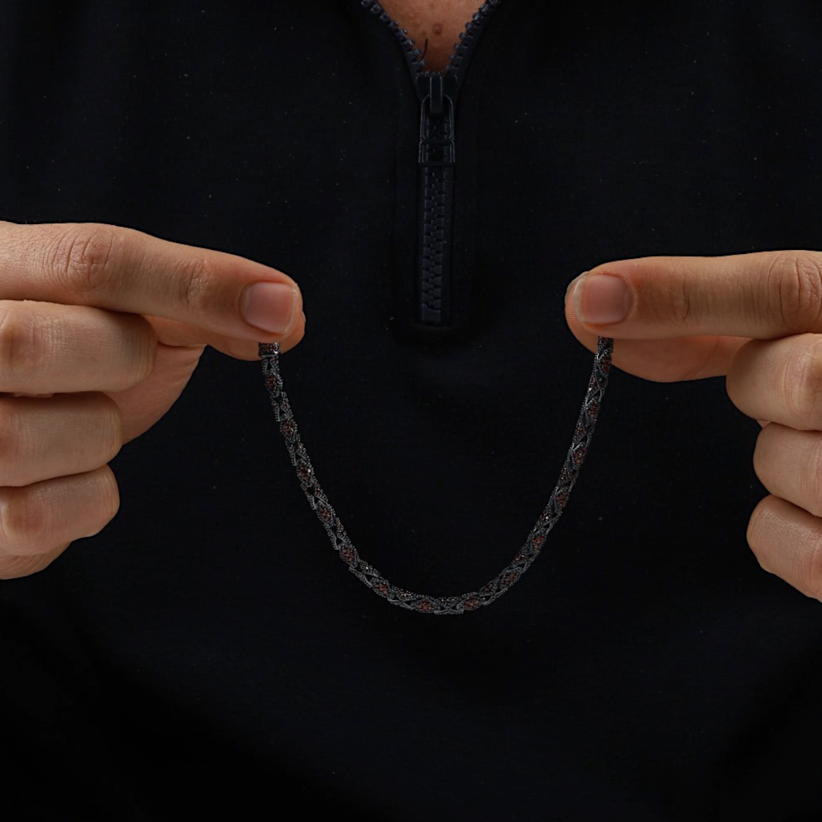 925 Ayar Oksitli Kırmızı Kübik Zirkon Unisex Gümüş Bileklik