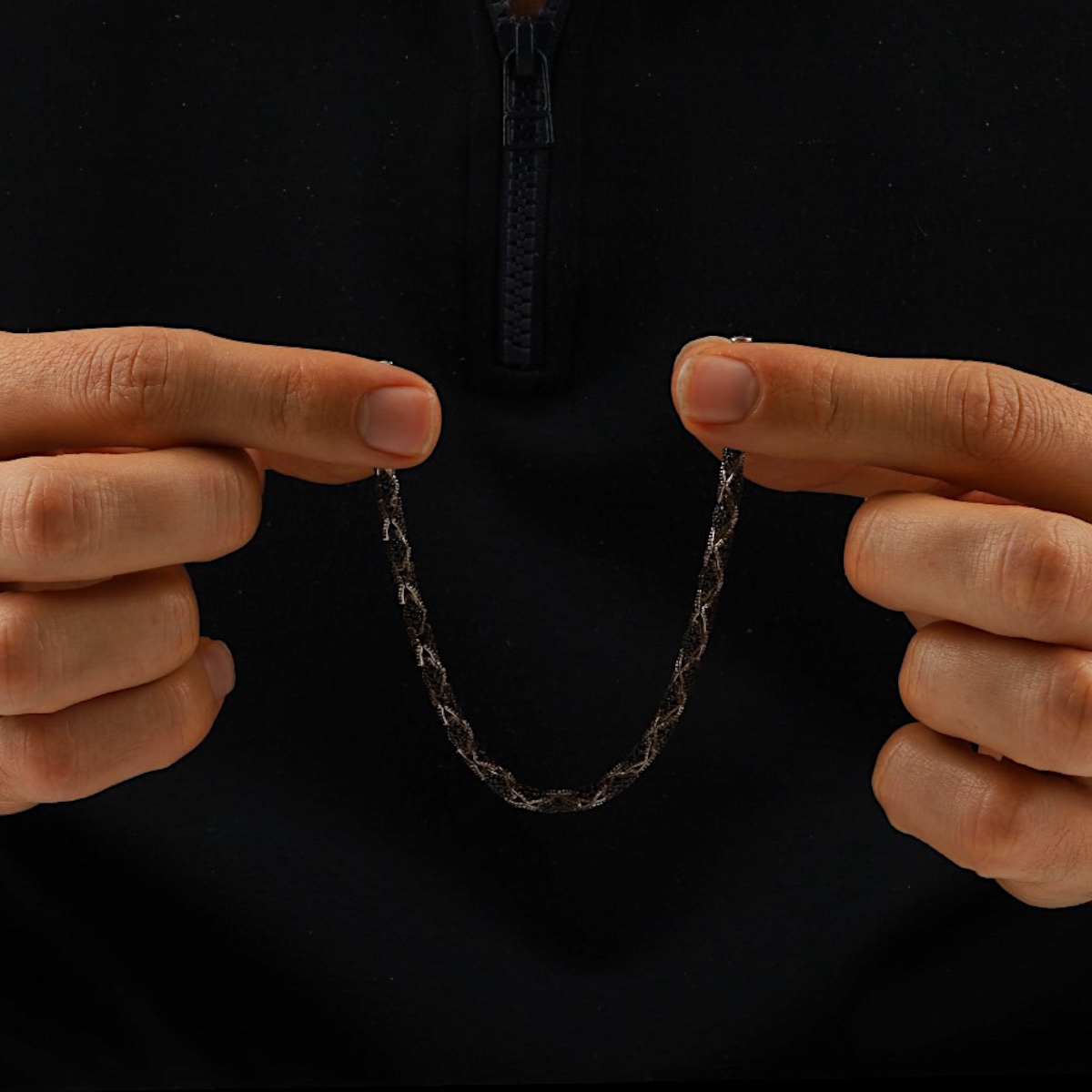 925 Ayar Siyah Kübik Zirkon Unisex Gümüş Bileklik