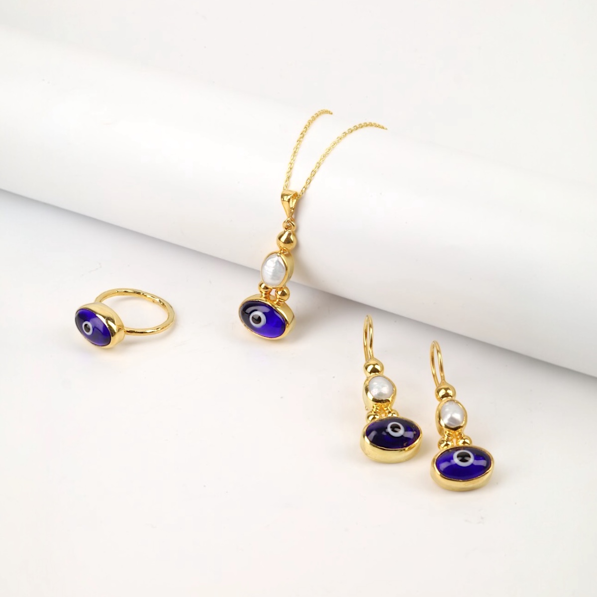 925 Sterling Silver Gold Set with Evil Eye Beads -2
