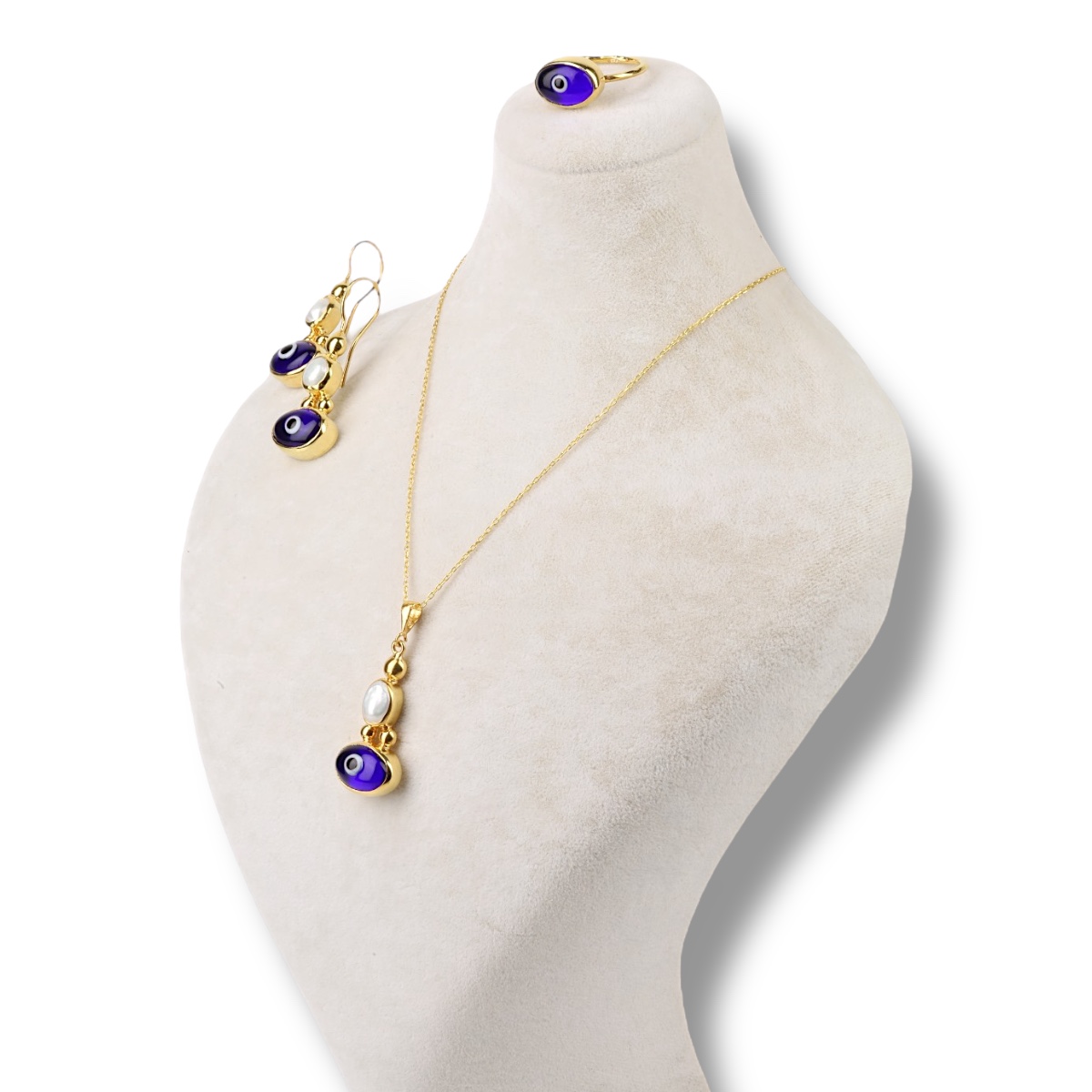 925 Sterling Silver Gold Set with Evil Eye Beads -2