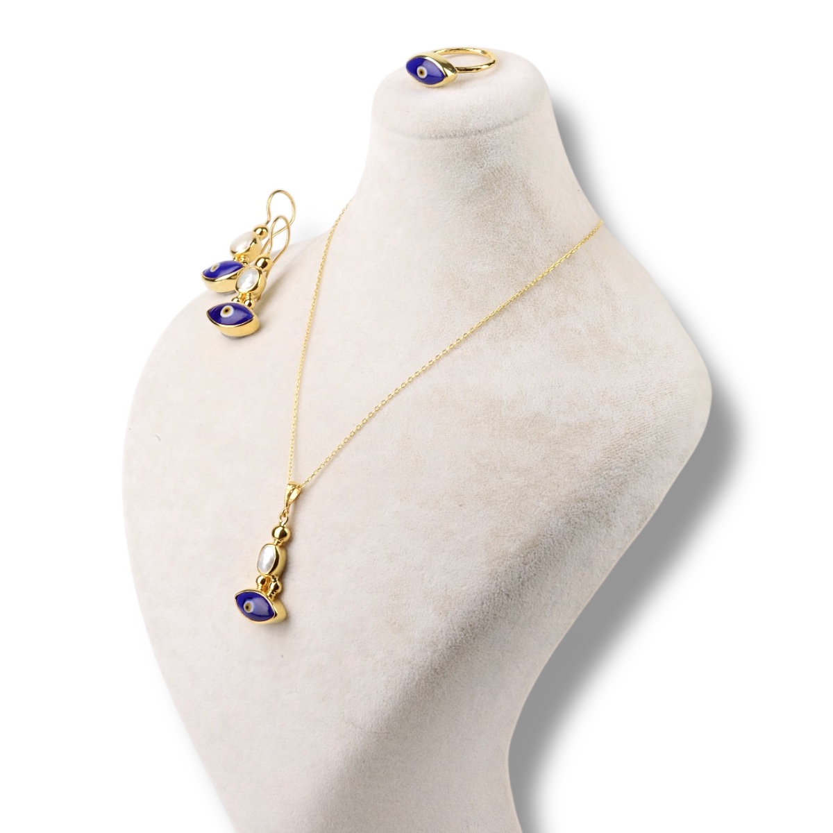 925 Sterling Silver Gold Set with Evil Eye Beads