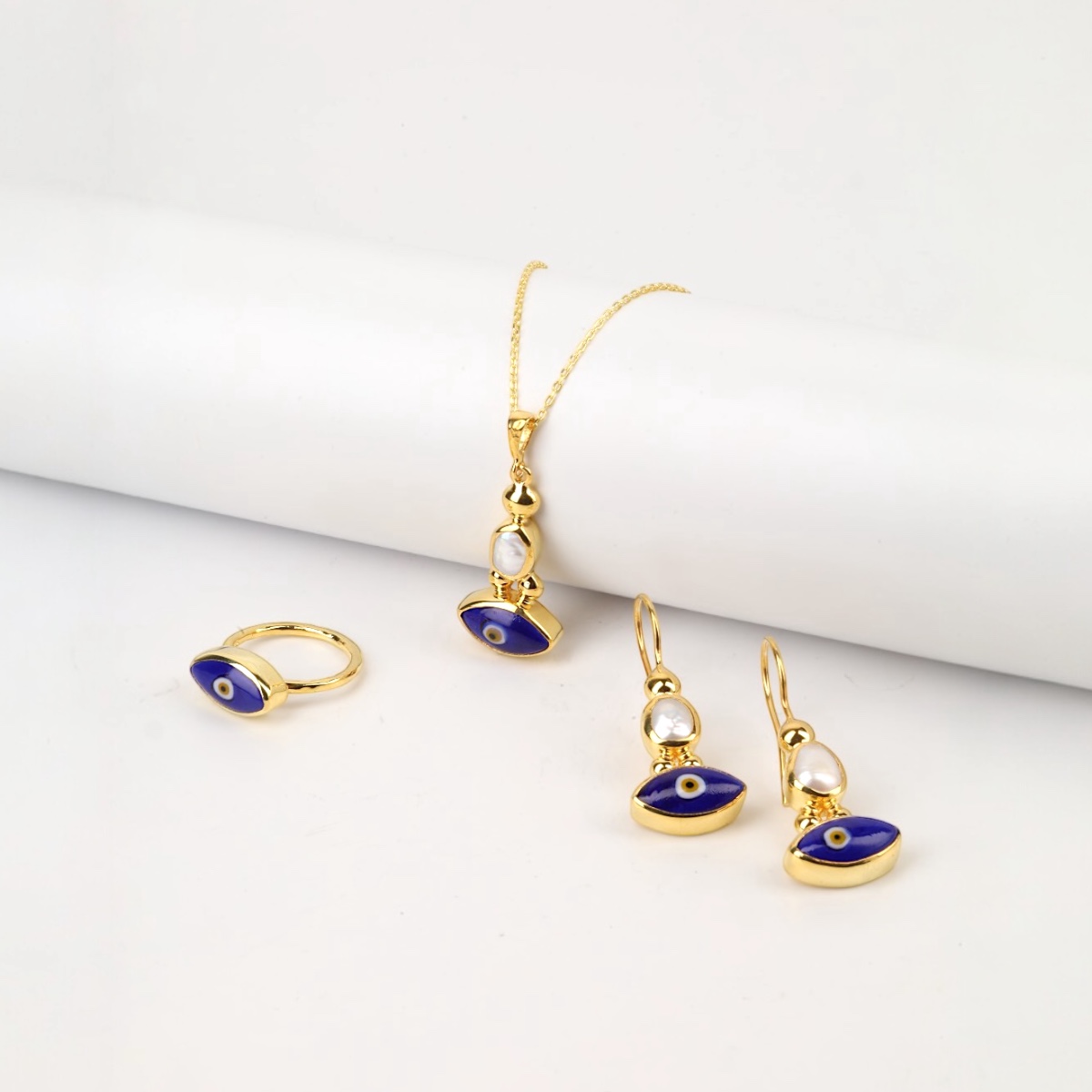 925 Sterling Silver Gold Set with Evil Eye Beads