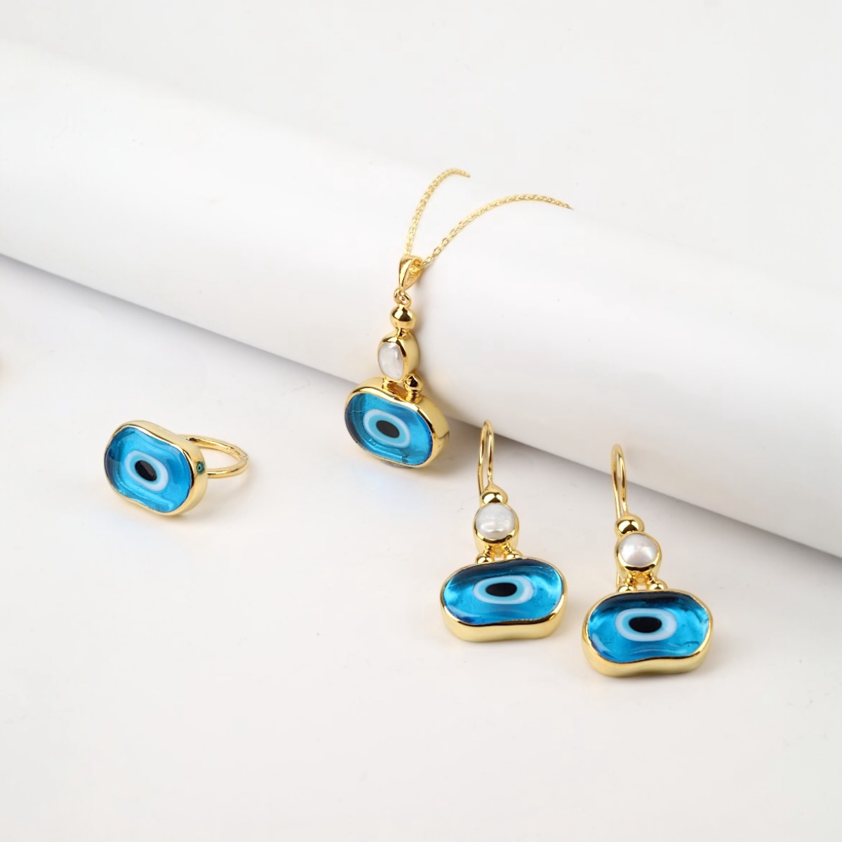 925 Sterling Silver Gold Evil Eye Set