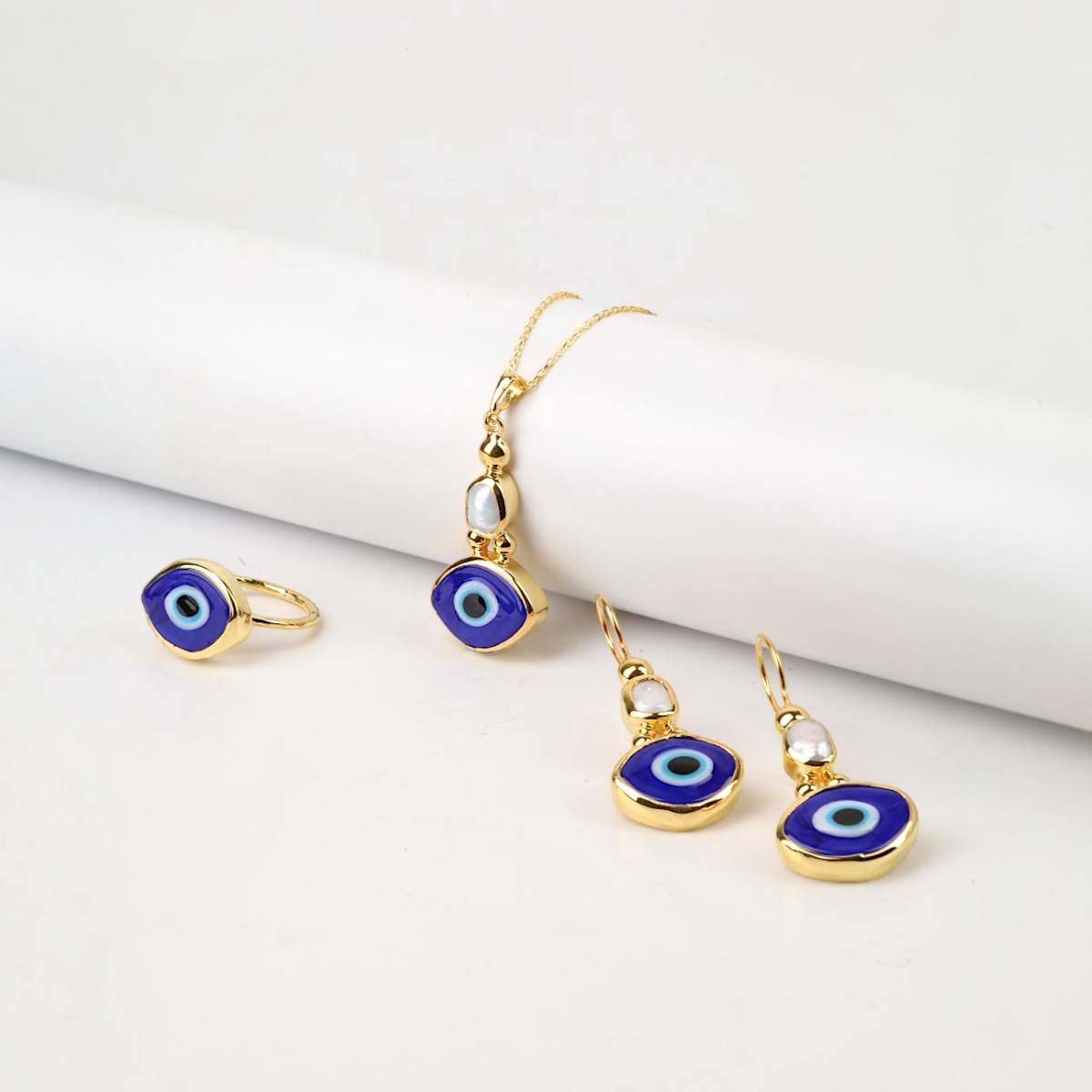 925 Sterling Silver Gold Evil Eye Set