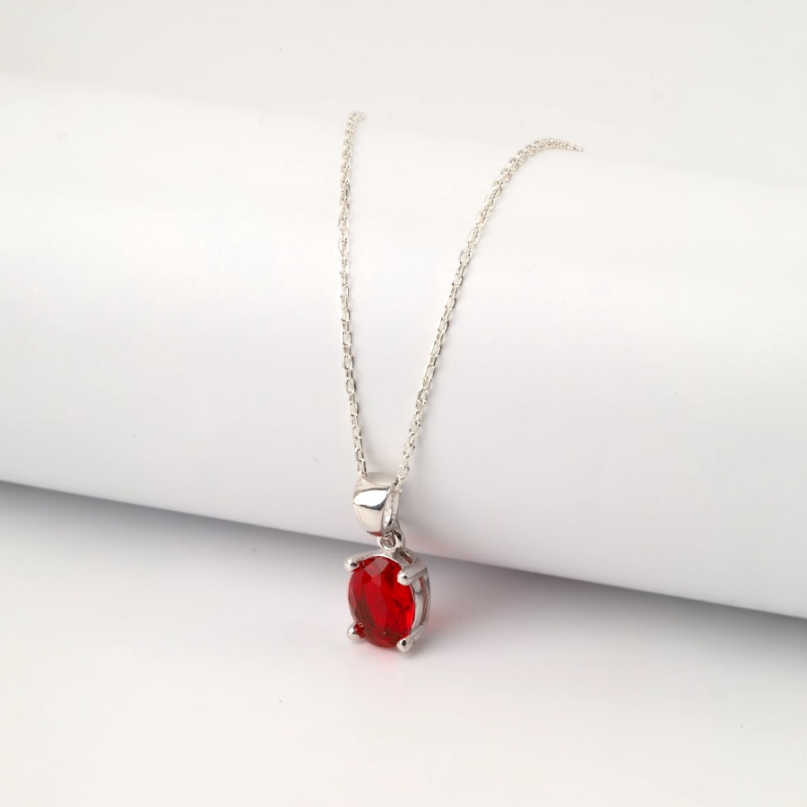 925 Ayar Gümüş Oval Kırmızı Zirkon Taşlı Kadın Set