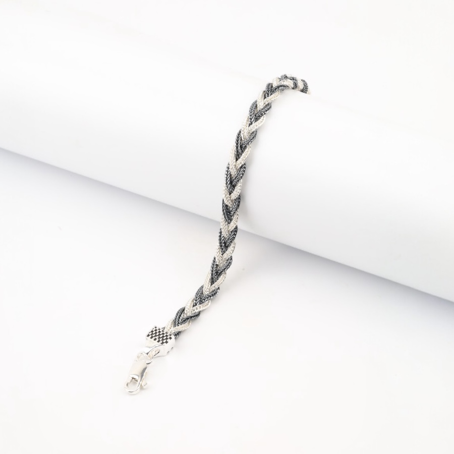 925K Mardin Straw Minimal Silver Bracelet