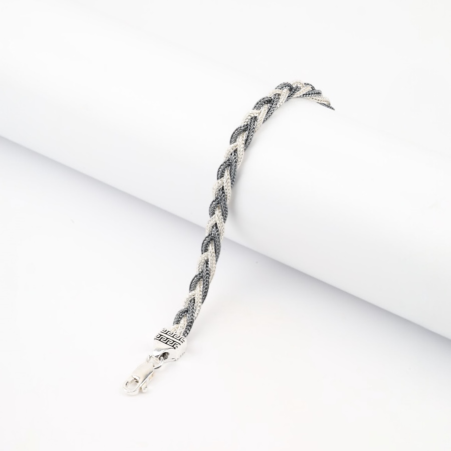 925K Mardin Straw Minimal Silver Bracelet