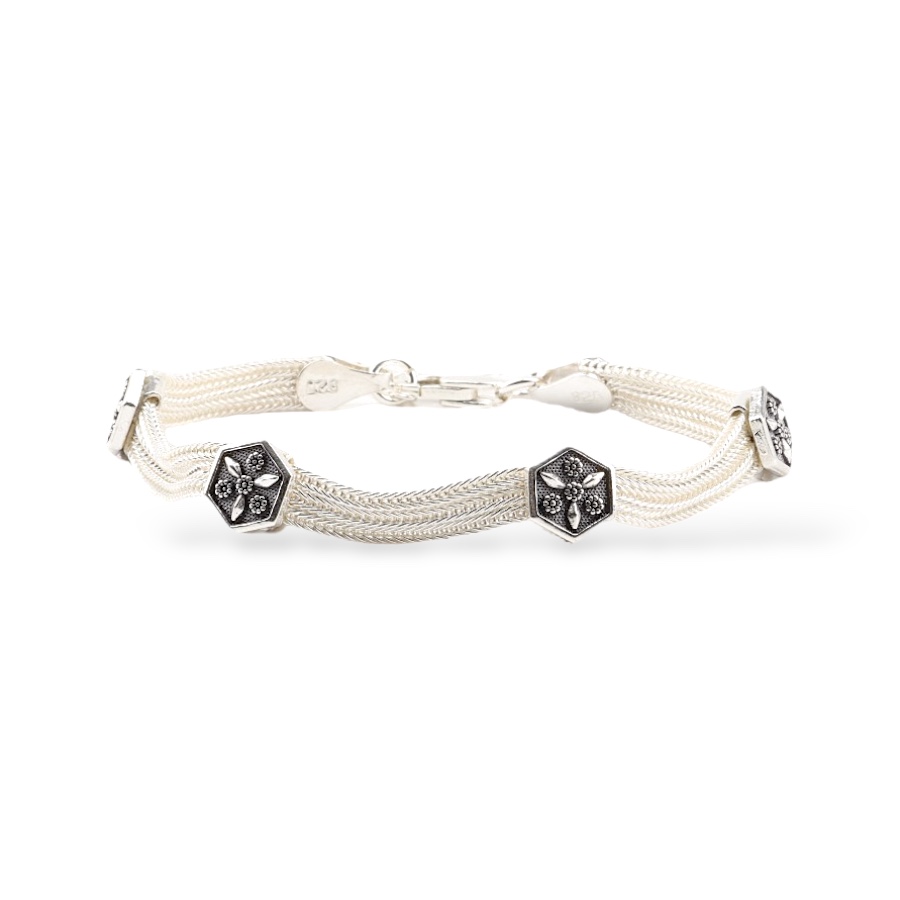 925 Carat Mardin Straw 3-Piece Silver Bracelet