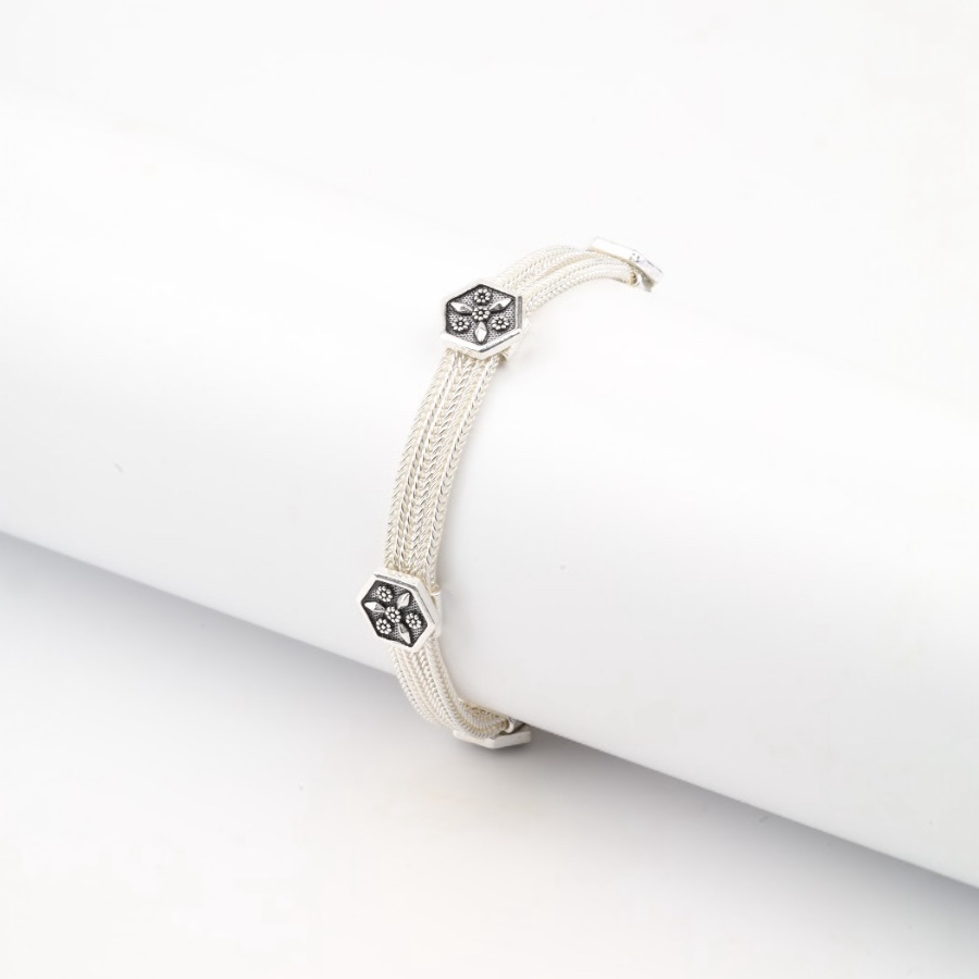 925 Carat Mardin Straw 3-Piece Silver Bracelet