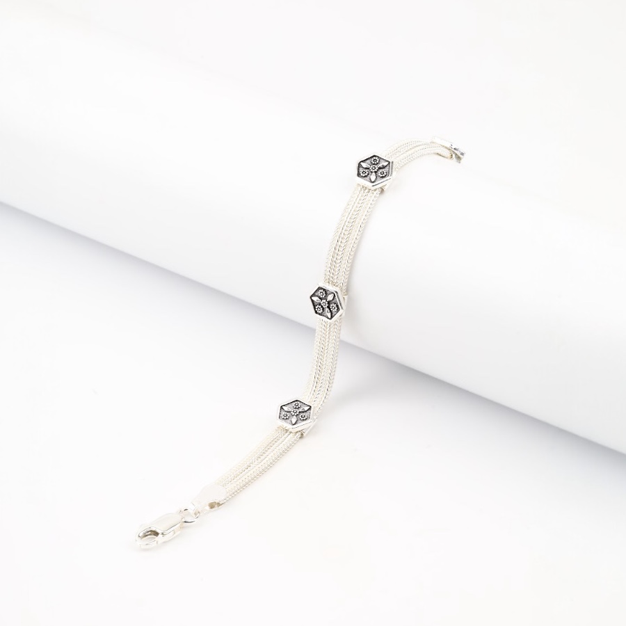 925 Carat Mardin Straw 3-Piece Silver Bracelet