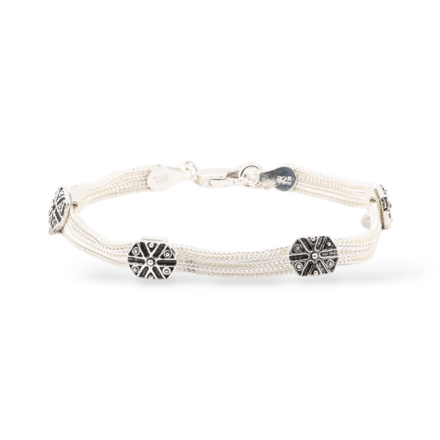 925 Carat Mardin Straw 3-Piece Silver Bracelet