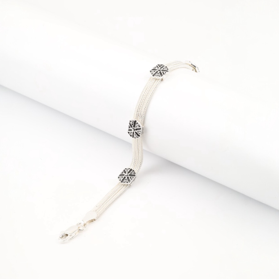 925 Carat Mardin Straw 3-Piece Silver Bracelet