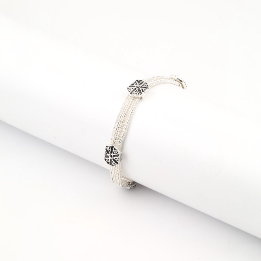 925 Carat Mardin Straw 3-Piece Silver Bracelet