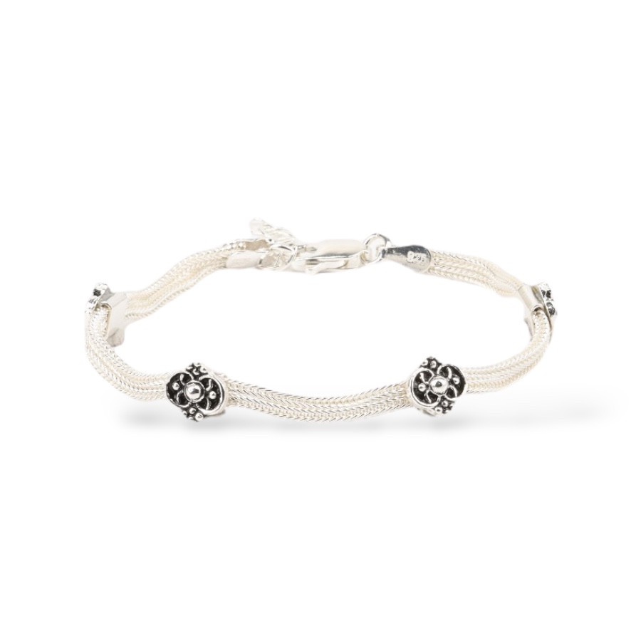 925 Sterling Silver Bracelet with 2 Motifs Mardin Straw