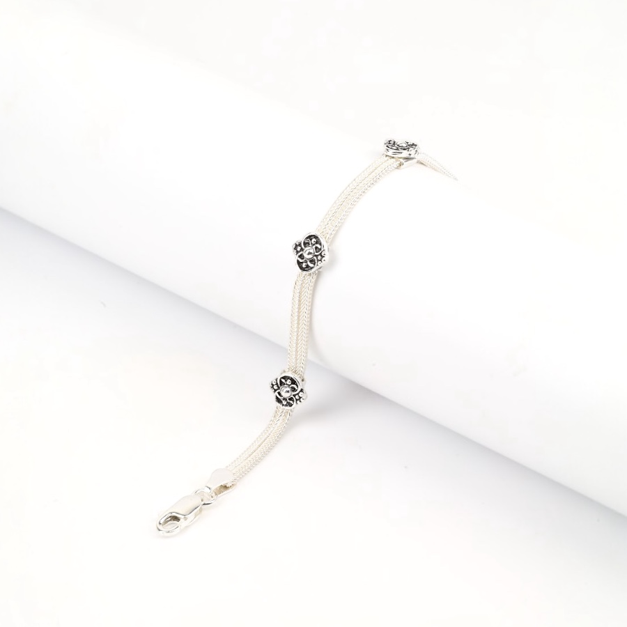 925 Sterling Silver Bracelet with 2 Motifs Mardin Straw