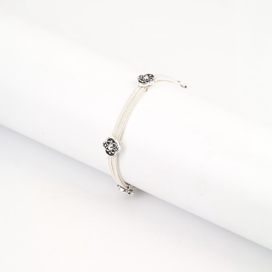 925 Sterling Silver Bracelet with 2 Motifs Mardin Straw