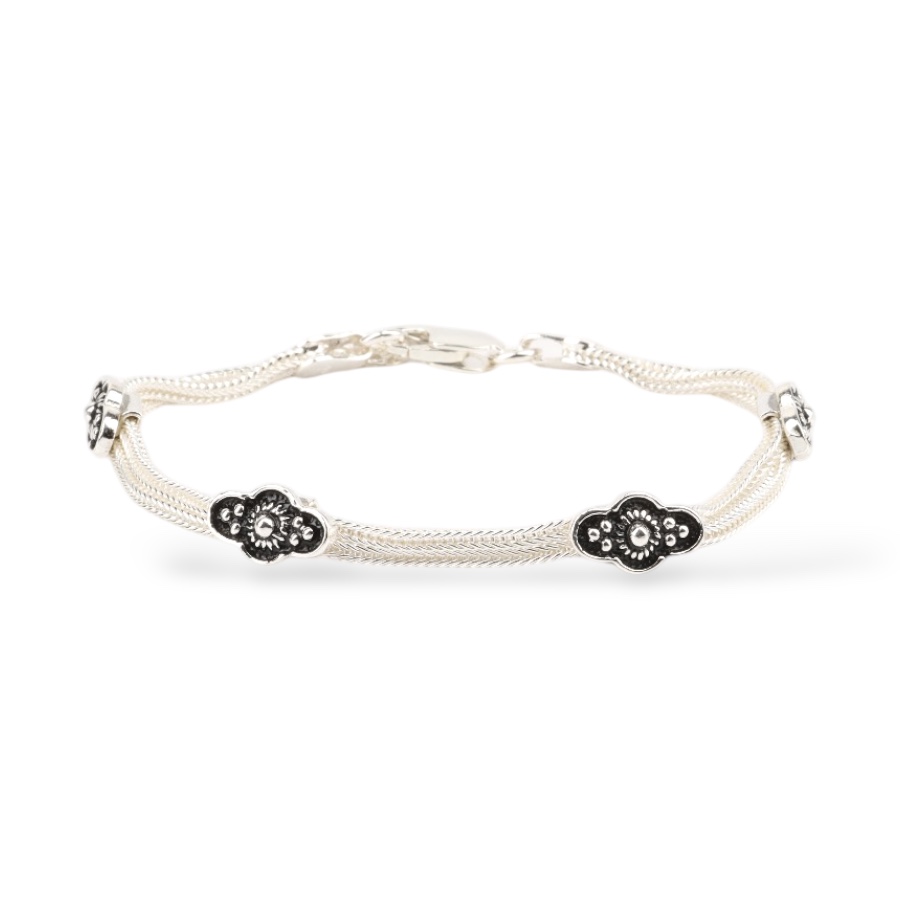 925 Sterling Silver Bracelet with 2 Motifs Mardin Straw