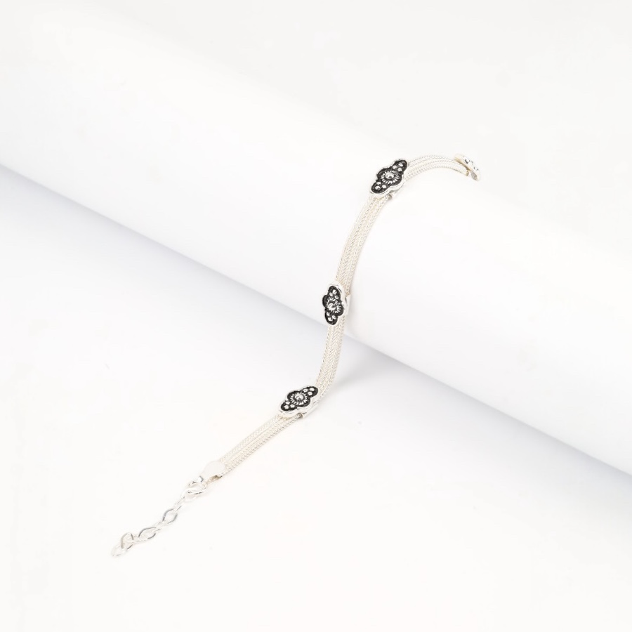 925 Sterling Silver Bracelet with 2 Motifs Mardin Straw