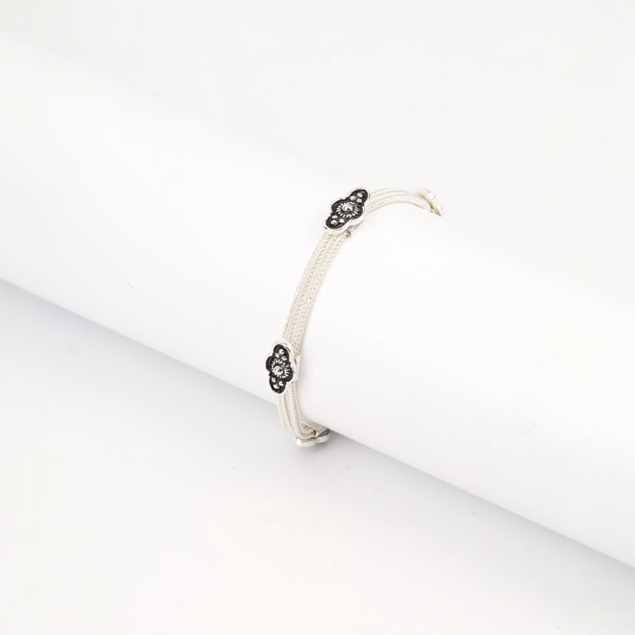 925 Sterling Silver Bracelet with 2 Motifs Mardin Straw